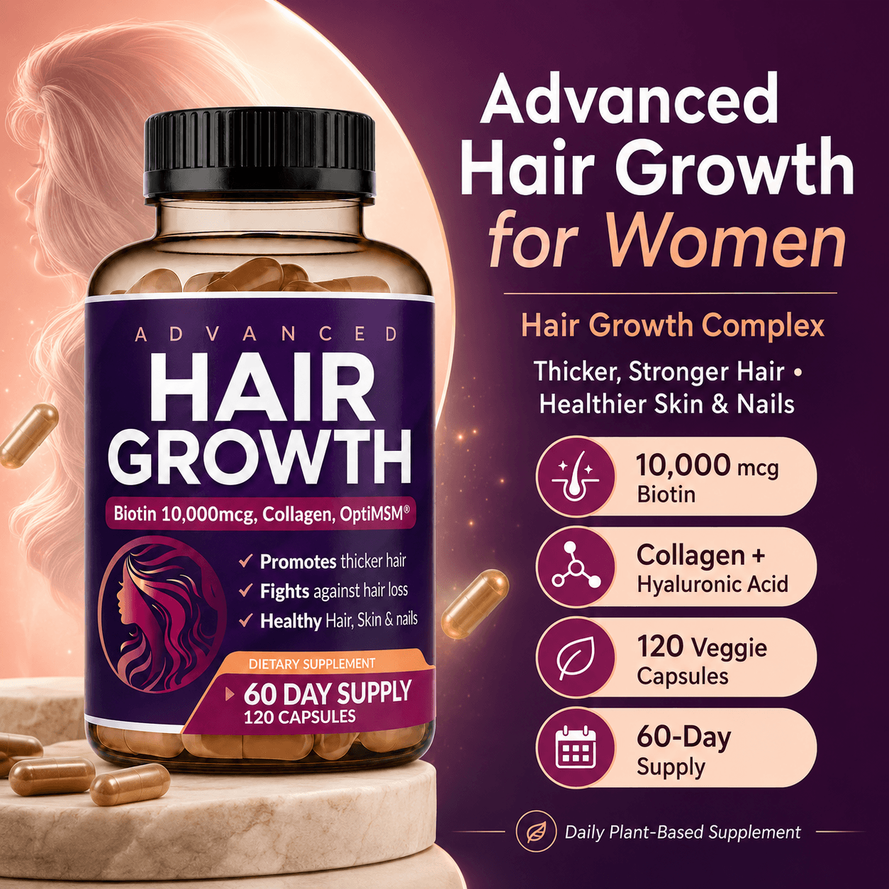 Advanced Hair Growth for Women, Hair Growth Complex, Hair Growth Vitamins
