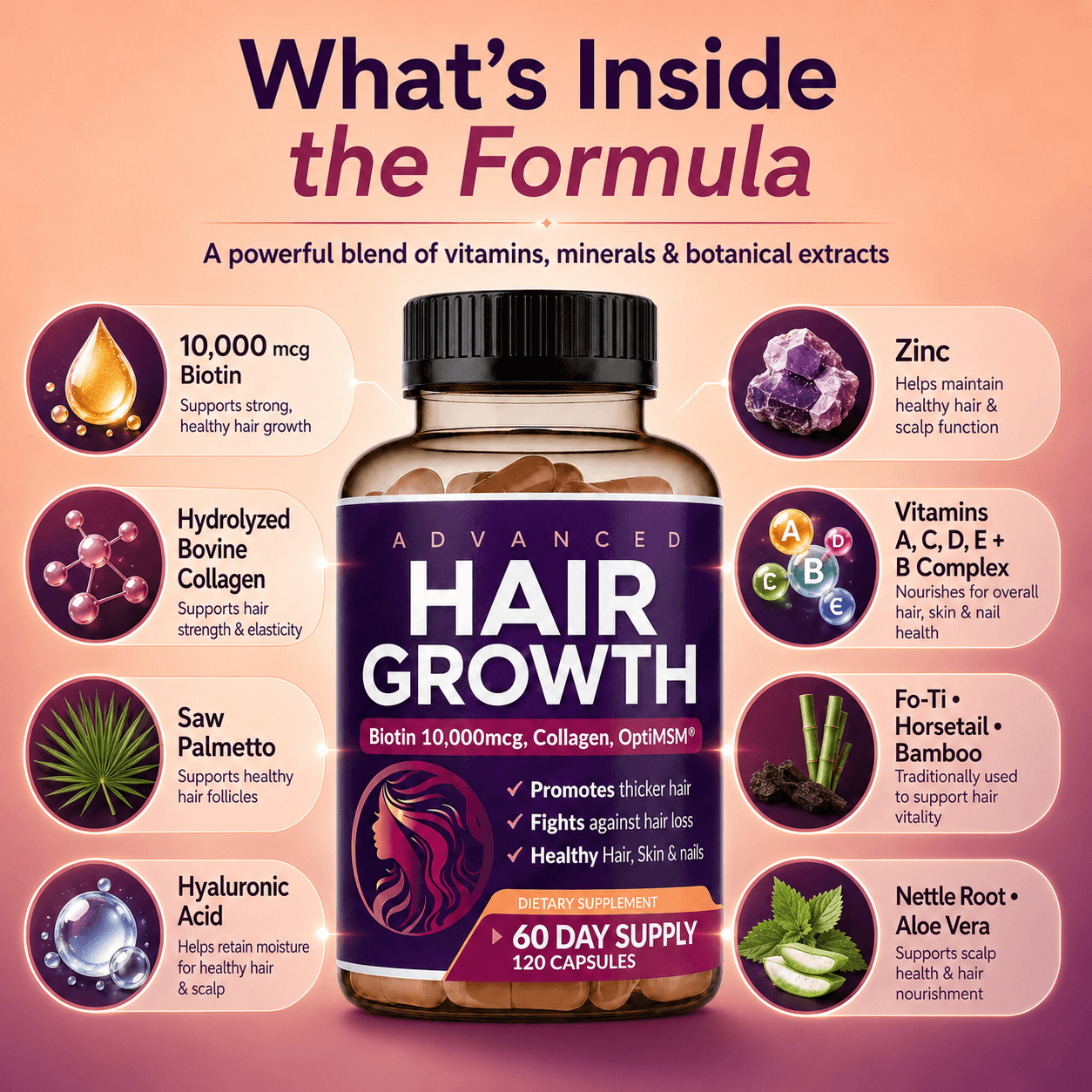 Advanced Hair Growth for Women, Hair Growth Complex, Hair Growth Vitamins